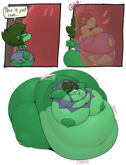 belly belly_expansion big_belly big_breasts big_butt blobby body_inflation breast_expansion breasts butt butt_expansion expansion female green_body huge_belly huge_breasts huge_butt hyper hyper_belly hyper_breasts hyper_butt hyper_inflation immobile inflation morbidly_obese morbidly_obese_female morbidly_obese_humanoid nipples obese obese_female obese_humanoid overweight overweight_female overweight_humanoid slime_inflation solo swelling text thick_thighs vore weight_gain vendant goblin goo_creature humanoid 2025 absurd_res comic english_text hi_res