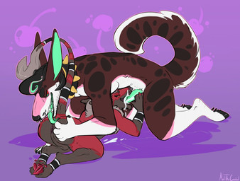 all_fours anal anthro anthro_on_anthro anthro_penetrated anthro_penetrating anthro_penetrating_anthro balls black_body black_fur bodily_fluids brown_body brown_fur cloven_hooves collar cum cum_in_mouth cum_inside cum_on_face cum_on_ground duo erection facial_piercing fur genital_fluids genitals green_penis grey_body grey_fur hooves horn humanoid_genitalia humanoid_penis male male/male male_anthro male_penetrated male_penetrating male_penetrating_male markings nose_piercing nose_ring nude nude_anthro nude_male open_mouth open_smile oral penetration penis penis_in_mouth piercing pink_body pink_fur raised_tail red_body red_fur rimming ring_(marking) ring_piercing ringed_tail sex smile spiked_collar spikes spots spotted_body spotted_fur striped_markings striped_tail stripes tail tail_markings teeth tongue tongue_out white_body white_fur meldritchhorror mythology asmodeus_(character) canid canid_demon canine demon hellhound mammal mythological_canine mythological_creature 2017