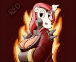 bone breasts clothing female gloves handwear mask nipple_slip nipples not_furry red_background simple_background skull solo renabu reliable_excavation_demolition team_fortress_2 valve pyro_(team_fortress_2) humanoid