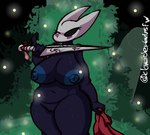 anthro big_breasts big_nipples blue_body blue_nipples breasts clothing_removed condom condom_decoration female filled_condom genitals nipples nude pussy sexual_barrier_device solo thick_thighs clovedex hollow_knight team_cherry hornet_(hollow_knight)