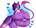 anthro anus blep blue_eyes butt female fur fur_markings genitals hair hair_over_eye heart_symbol looking_at_viewer markings nude one_eye_obstructed presenting presenting_hindquarters purple_body purple_fur purple_hair pussy solo tongue tongue_out whiskers astridmeowstic nintendo pokemon felid generation_5_pokemon liepard mammal pokemon_(species)