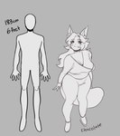 absurd_res animal_humanoid canid canid_humanoid canine canine_humanoid chart chocolate_(glacierclear) digital_drawing_(artwork) digital_media_(artwork) female fox_humanoid foxtrot_(glacierclear) glacierclear greyscale height_chart hi_res humanoid mammal mammal_humanoid monochrome