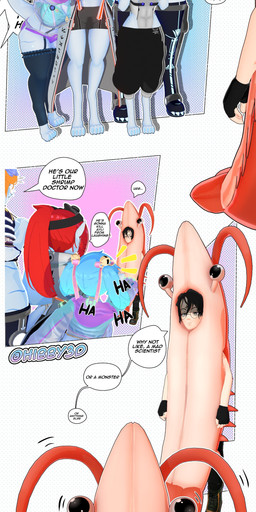 accessory anthro bell blonde_hair blue_hair boots bottomwear breasts cleavage clothed clothing coat costume digitigrade eyewear female footwear fur fur_markings garter_belt garter_straps glasses gloves goggles group hair hair_accessory hairpin handwear heart_symbol hoodie hotpants lab_coat laugh laughing_at_another legwear male male/female markings midriff neon_lights oversized_bottomwear oversized_clothing oversized_pants owo pants pin_accessory pin_button pointy_ears profanity red_hair ribbons shoes shorts simple_background skirt smile speech_bubble stockings tail text topwear unimpressed white_body white_skin hibby3d voices_of_the_void ayli_(hibby3d) cecilia_(hibby3d) dr._kel scarlette_(hibby3d) yomei_(hibby3d) ariral arthropod crustacean human mammal marine shrimp 3d_(artwork) absurd_res digital_media_(artwork) english_text hi_res