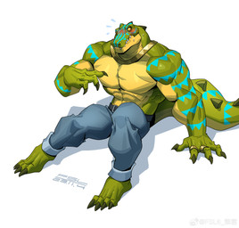 4_fingers 4_toes abs anthro arm_markings barazoku barefoot belt blue_markings blush bodily_fluids bottomwear claws clothed clothing denim denim_bottomwear denim_clothing feet fingers green_body green_scales jeans jewelry looking_up male markings muscular muscular_male necklace pants pecs pose ring scale_markings scales shy simple_background sitting solo spiked_tail spikes spikes_(anatomy) sweat tail teeth toes topless white_background fansl supa_team_4 alley-gator crocodile crocodilian reptile scalie 2023 absurd_res dated digital_media_(artwork) hi_res