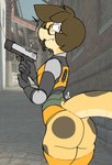 anthro bottomless city city_background clothed clothing eyewear glasses gun handgun hev_suit male neo-classical_architecture pistol ranged_weapon solo usp weapon raviolisnake half-life valve reptile scalie snake hi_res