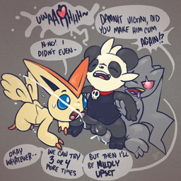 anal anal_orgasm anal_penetration anthro balls bodily_fluids butt_wings clothing cum cum_on_penis cum_while_penetrated cumshot dialogue ejaculation erection eyes_closed fangs from_behind_position fur genital_fluids genitals group group_sex hands-free heart_symbol holding_arms humanoid_genitalia humanoid_penis jewelry male male/male male_penetrated male_penetrating male_penetrating_male necklace nude open_mouth orgasm penetration penile penis precum sex shirt skull_accessory skull_necklace speech_bubble sweat teeth text threesome tongue topwear unusual_wing_placement wings zipper zipper_mouth argon_vile nintendo pokemon fan_character manny_cham banette bear generation_3_pokemon generation_5_pokemon generation_6_pokemon ghost humanoid legendary_pokemon mammal pancham pokemon_(species) spirit victini 1:1 digital_media_(artwork) english_text hi_res