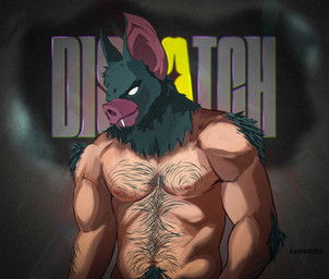 anthro arm_hair belly_hair blurred_background body_hair chest_hair empty_eyes fangs hairy_pecs happy_trail looking_at_viewer male muscular muscular_anthro muscular_male nipples pecs pubes solo teeth white_eyes ariwolfer dispatch sonar_(dispatch) bat hybrid mammal absurd_res hi_res
