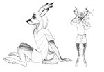 anthro antlers big_ears clothed clothing cloven_hooves eyewear fluffy fluffy_tail fur glasses hair hooves horn long_hair magic male patterns scut_tail short_tail solo tail unguligrade mary_windswift vlad_(mary_windswift) deer mammal new_world_deer roe_deer absurd_res hi_res monochrome