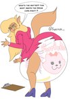 anthro big_diaper clipboard clothed clothing dialogue diaper diaper_focus eyewear female footwear glasses high_heels pattern_diaper shoes smile smiley_face solo speech_bubble text text_on_diaper wearing_diaper wetness_indicator sippysips hanna-barbera swat_kats callie_briggs felid feline mammal english_text signature