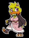 asian_clothing beak chibi claws clothing cosplay east_asian_clothing feathers female fingers japanese_clothing kimono purple_eyes yellow_body yellow_feathers yellow_skin thevgbear five_nights_at_freddy's kimetsu_no_yaiba scottgames chica_(fnaf) chica_(thevgbear) nezuko_kamado avian bird chicken galliform gallus_(genus) phasianid 2023 3:4 alpha_channel crossover digital_media_(artwork)