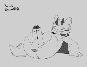 accessory anthro antlers arm_support balls becoming_erect big_butt big_penis butt cape cheek_tuft chest_tuft claws clothing cloven_hooves cock_ring embarrassed erection eyes_closed facial_tuft finger_claws flaccid fluffy fluffy_tail foreskin genitals handpaw hooves horn humanoid_genitalia humanoid_penis jewelry legs_up lying male mask on_back paws penis penis_accessory penis_jewelry simple_background simple_coloring solo spread_legs spreading tail thick_thighs tuft unguligrade worried kyurisawa asian_mythology chinese_mythology east_asian_mythology fabulous_beasts fenz_(studio) mythology sibuxiang_the_deer_(fabulous_beasts) deer mammal 2d_animation animated frame_by_frame monochrome no_sound short_playtime video