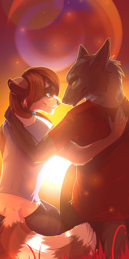 ambiguous_gender anthro black_bars clothed clothing cloud duo fur hair male smile sunset arucarrd bear canid canine giant_panda mammal hi_res letterbox