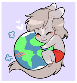 anthro biped blush chibi clothing earth eyes_closed fur grey_body grey_fur grey_hair hair hooves hug long_hair macro macro_anthro macro_male male planet red_clothing red_underwear simple_background smile solo tail terra_macro underwear bowbowbowie song_(charityssongbird) draft_horse equid equine horse mammal shire digital_media_(artwork) hi_res