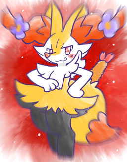 :3 accessory ambiguous_anthro ambiguous_gender anthro biped blush blush_stickers closed_smile digitigrade dipstick_tail featureless_crotch flower flower_in_hair food front_view hair hair_accessory hand_on_hip looking_at_viewer markings mouth_closed object_in_tail plant pose shrimp_(food) simple_background smile snout soft_focus solo standing tail tail_markings three-quarter_view annyui0611 nintendo pokemon braixen canid generation_6_pokemon mammal pokemon_(species) 2024 digital_drawing_(artwork) digital_media_(artwork) full-length_portrait hi_res japanese_description portrait translated_description