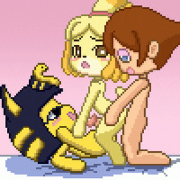 anthro bed blush collaborative collaborative_pussyjob collaborative_sex female furniture genitals group group_sex human_on_anthro interspecies male male/female motion_blur on_bed penis pussyjob sex threesome tribadism_on_penis trio vulva uramomo animal_crossing nintendo ankha_(animal_crossing) isabelle_(animal_crossing) villager_(animal_crossing) canid canine canis domestic_dog felid feline human mammal shih_tzu toy_dog 1:1 animated animated_gif digital_media_(artwork) low_res pixel_(artwork) pixel_animation short_playtime