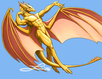 anthro flying male nude solo tail wings lakhanto game_of_thrones house_of_the_dragon mythology sunfyre dragon mythological_creature mythological_scalie scalie hi_res