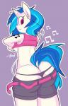 anthro anthrofied blue_hair breasts butt clothed clothing cutie_mark earbuds electronics female hair headphones horn looking_back panties purple_eyes raised_clothing raised_shirt raised_tail raised_topwear shirt solo tail thong topwear under_boob underwear undressing whoop friendship_is_magic hasbro my_little_pony mythology vinyl_scratch_(mlp) equid equine mammal mythological_creature mythological_equine unicorn 2014 digital_media_(artwork) hi_res