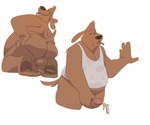 anthro backsack balls belly brown_body butt clothing ejaculation genitals male masturbation nude overweight overweight_anthro overweight_male penis presenting presenting_hindquarters shirt simple_background solo t-shirt tank_top topwear white_background rumash sam_and_max samuel_dog canid canine canis domestic_dog mammal