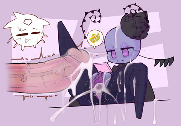 after_sex anus big_penis black_clothing black_fishnets black_flower black_leggings black_legwear bodily_fluids butt clitoral_hood clothing cum cum_drip cum_explosion cum_in_vagina cum_inside cum_on_anus cum_on_butt cum_on_face cum_on_ground cum_on_penis cum_on_self cum_string dripping duo eyeshadow female fishnet_clothing fishnet_legwear flower flower_on_head front_view gaping gaping_vagina genital_fluids genitals glans huge_penis humanoid_genitalia humanoid_penis inner_labia leaking_precum leggings legwear lying makeup male on_back open_mouth penis pink_penis plant precum purple_anus purple_background purple_body purple_eyes purple_eyeshadow purple_inner_labia purple_skin purple_tongue purple_vulva simple_background thought_bubble tongue tremble_lines tremble_spikes vein veiny_penis vulva whiskers defunctumbra ambiguous_species felid feline mammal 2026