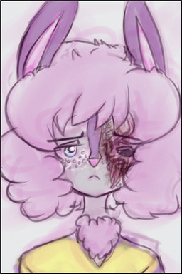 anthro blood blood_on_face blue_eyes bodily_fluids eye_socket freckles frown fur gore hair pink_hair sad solo wool_(fur) yaoimeowmaster volori_delaine bovid caprine domestic_sheep mammal sheep 2015 digital_drawing_(artwork) digital_media_(artwork) hi_res sketch