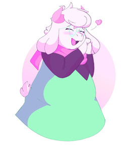 anthro black_sleeves blush blush_lines clothing eyelashes eyes_closed fangs femboy floppy_ears fur green_clothing green_robe hair hands_together heart_symbol horn male open_mouth open_smile overweight overweight_anthro overweight_male pink_horn pink_scarf robe scarf scut_tail short_tail simple_background smile snout solo tail teeth white_background white_body white_fur white_hair rekteon deltarune undertale_(series) ralsei bovid caprine darkner mammal 2026 half-length_portrait hi_res portrait