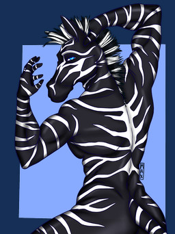 anthro athletic athletic_anthro blue_eyes hair hand_in_hair inverted_stripes looking_at_viewer male markings mohawk pose solo striped_body striped_markings striped_tail stripes tail tail_markings touching_hair unknown_artist z33b3r equid equine mammal zebra alpha_channel hi_res