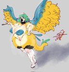 anthro big_breasts big_butt blush body_blush breasts butt cigarette_holder curvy_figure feet female genitals green_hair hair huge_breasts inverted_nipples looking_at_viewer mature_female multicolored_body nipples plump_labia pussy pussy_blush solo spread_wings standing talons thick_thighs toes voluptuous wings june_belie barwa_(breakstep) avian bird macaw neotropical_parrot parrot true_parrot hi_res