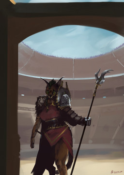 anthro armor bident braided_hair clothing colisseum digitigrade fantasy_clothing fantasy_weapon female hair holding_melee_weapon holding_object holding_weapon leather leather_armor looking_at_viewer melee_weapon robe solo weapon gaertan caracal caracal_(genus) felid feline mammal colored digital_drawing_(artwork) digital_media_(artwork) hi_res shaded
