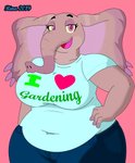 anthro big_breasts bottomwear breasts clothing female huge_breasts pants shirt solo topwear rina_martz sarah_fairhart elephant elephantid mammal proboscidean hi_res