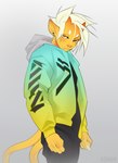 5_fingers clothed clothing fingers green_eyes hair male simple_background solo standing kaerufrog demon 2022 digital_media_(artwork)