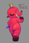 anthro big_butt butt crown elephant_toe_hands grin headgear insult insulting_viewer looking_back male nude proboscis_(anatomy) red_body slightly_chubby smile solo text trunk_(anatomy) lambent animal_crossing nintendo cyd_(animal_crossing) elephant elephantid mammal proboscidean english_text hi_res