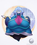 anthro bedroom_eyes big_breasts blue_body blue_fur blush breasts clothed clothing female fur hair huge_breasts huge_thighs narrowed_eyes nipple_outline overweight overweight_female poofy_hair seductive smile solo thick_thighs topwear wide_hips wool_(fur) crescent-blue-zero sega sonic_dream_team sonic_the_hedgehog_(series) ariem_(sonic) bovid caprine mammal sheep 2023 5:6 absurd_res hi_res