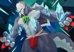 abs anthro barazoku bulge clothed clothing crystal detailed_bulge genital_outline ice jewelry jockstrap jockstrap_only magic male muscular muscular_anthro muscular_male necklace nipples pecs penis_outline solo tail topless underwear underwear_only yellow_eyes benoitxie mythology nintendo pokemon baxcalibur dragon generation_9_pokemon mythological_creature mythological_scalie pokemon_(species) scalie hi_res