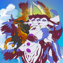 3_fingers 3_heads 3_toes 4_ears 6_areolas 6_arms 6_breasts 6_eyes 6_nipples anthro areola big_breasts black_body black_breasts black_claws black_feathers black_inner_ear black_sclera black_tail blep blue_sky breasts burgundy_body burgundy_ears burgundy_feathers burgundy_hair burgundy_wings claws cloud duo eye_contact feather_hair feathers feet female female_anthro fingers genitals gold_areola gold_areolas gold_insides gold_mouth gold_nipples gold_tongue golden_nipples golden_pawpads hair holding_character huge_breasts hypnosis hypnotic_eyes larger_anthro larger_female looking_at_another mind_control mismatched_genitalia mismatched_vulva mouth_closed multi_arm multi_breast multi_ear multi_eye multi_head multi_limb multi_nipple nipples non-mammal_areolas non-mammal_breasts non-mammal_nipples nude nude_anthro nude_female open_mouth orange_body orange_ears orange_feathers orange_hair orange_tail overweight overweight_anthro overweight_female pawpads pink_claws pseudo_hair purple_areola purple_body purple_eyes purple_feathers purple_insides purple_mouth purple_nipples purple_tongue purple_wings size_difference sky smaller_anthro smaller_female tail toes tongue tongue_out vulva white_body white_breasts white_eyes white_feathers white_inner_ear white_wings winged_arms wings yellow_areola yellow_body yellow_feathers yellow_insides yellow_mouth yellow_nipples yellow_pawpads yellow_tongue untier kayu_(wyldfyrteam) wyrmlet avali avian biblically_accurate_angel absurd_res hi_res female_(lore) herm_(lore)