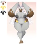 accessory anthro big_breasts big_ears breasts brown_body brown_fur diggersby dipstick_ears dipstick_limbs ears_down eyelashes female fur generation_6_pokemon genitals grey_body grey_eyes grey_fur grey_nipples hadzukonami hair hair_accessory heart_eyes heart_symbol hi_res huge_breasts long_hair looking_at_viewer multicolored_ears navel nintendo nipple_piercing nipples nude overweight overweight_female piercing pink_background pivoted_ears pokemon pokemon_(species) pussy simple_background smile solo thick_thighs whiskers white_background white_body white_fur white_hair wide_hips yellow_body yellow_fur