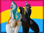 anthro big_butt butt dirty duo feces lgbt_pride male messy nude pansexual_pride_colors pride pride_color_background pride_color_flag pride_colors simple_background stain suggestive archenarie mythology canid canine canis domestic_dog dragon hybrid mammal mythological_creature mythological_scalie scalie absurd_res hi_res