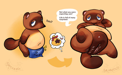 andromorph anthro belly big_belly big_pussy big_vulva blue_eyes bodily_fluids bottomwear brown_body brown_fur brown_vulva chibi clothed clothing crossgender fur genital_fluids genitals half-closed_eyes hyper hyper_genitalia hyper_vulva intersex loincloth loincloth_only looking_at_viewer male mta_crossgender mti_crossgender narrowed_eyes navel nude overweight overweight_andromorph overweight_anthro overweight_intersex solo tail text thick_pussy topless vaginal_fluids vulva squeamsel animal_crossing nintendo tom_nook_(animal_crossing) canid canine mammal raccoon_dog tanuki english_text hi_res signature