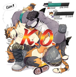 anthro armband armpit_fetish armpit_hair armpit_lick armpit_play bodily_fluids body_hair bulge clothing cum cum_in_clothing cum_in_underwear cum_on_clothing cum_through_clothing cum_through_underwear cumshot dialogue duo ejaculation gameplay_mechanics genital_fluids gui health_bar k.o. licking looking_pleasured male male/male muscular muscular_anthro muscular_male nipples speech_bubble submission_hold tongue underwear wet wet_clothing wet_underwear wrestler wrestling wrestling_boots wrestling_briefs noofs gale_(noofs) aquatic felid fish mammal pantherine shark tiger 2025 colored digital_media_(artwork) hi_res
