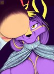 anthro black_nose breasts clothing duo featureless_breasts female fur hair purple_body purple_fur purple_hair tan_body tan_fur unimpressed yellow_eyes foxenawolf kaari lirrin_aqui canid canine dreamspinner fox mammal