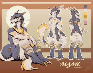 accessory anthro balls butt fur furgonomics genitals grey_body grey_fur heart_symbol humanoid_genitalia humanoid_penis male markings multicolored_body multicolored_fur nude penis solo tail tail_accessory tailband two_tone_body two_tone_fur white_body white_fur yellow_eyes yellow_markings leonelatwerk king_manu sergal hi_res model_sheet