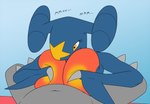 anthro areola barely_visible_genitalia barely_visible_penis big_breasts blue_background blue_body breast_play breasts duo female genitals male male/female penis sex simple_background solo_focus titfuck yellow_areola creatiffy nintendo pokemon garchomp generation_4_pokemon pokemon_(species) hi_res