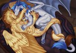 blue_eyes blue_hair claws cuddling duo feathered_wings feathers female female/female feral fur hair horn hug lying membrane_(anatomy) membranous_wings on_back smile white_body wings mordorinka mythology dragon feathered_dragon feathered_scalie furred_dragon furred_scalie mythological_creature mythological_scalie scalie absurd_res hi_res