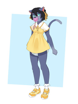 anthro bottomwear clean_diaper clothed clothing diaper diaper_under_clothing diaper_under_skirt female object_in_mouth pacifier pacifier_clip pacifier_in_mouth padding skirt solo wearing_diaper octojo amelia_(octojo) felid feline mammal absurd_res hi_res