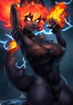 big_breasts black_body breasts cleavage clothed clothing collar crossgender crown female fire hair headgear mtf_crossgender no_pupils orange_hair raining solo spiked_collar spikes super_crown water alamander bowser's_fury bowsette_meme mario_bros nintendo bowser fury_bowser animal_humanoid humanoid koopa_humanoid scalie scalie_humanoid 2021 absurd_res hi_res meme