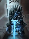 anthro biped black_body black_fur blue_body blue_eyes blue_fur broadsword chair claws clothing fur furniture greatsword iron_throne looking_at_viewer magic_sword magic_weapon male melee_weapon scar sitting solo sword throne weapon white_eyes white_nose appletail game_of_thrones mythology fan_character strifeheart_crescentmoon canid canine dire_wolf mammal mythological_canine mythological_creature prehistoric_species were werecanid werecanine werewolf 2016 digital_media_(artwork) hi_res