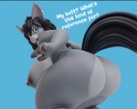 anthro areola bent_over big_breasts big_butt black_areola black_hair black_nipples blue_eyes breasts butt curled_hair female fur grey_body grey_fur hair huge_breasts huge_butt looking_at_viewer looking_back looking_back_at_viewer looking_down looking_down_at_viewer nipples presenting presenting_hindquarters rear_view solo text wide_hips chunkerbuns haylee_(chunkerbuns) asinus donkey equid equine mammal 3d_(artwork) digital_media_(artwork) english_text