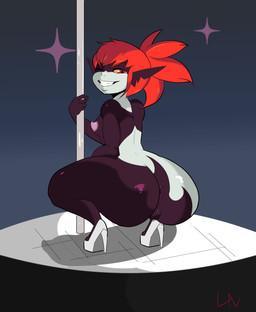 anus big_butt breasts butt clothing female footwear genitals high_heels huge_butt humanoid_pointy_ears looking_at_viewer mostly_nude nipples not_furry platform_footwear platform_heels pointy_ears pole shoes shortstack shortstack_female solo stripper stripper_pole vulva l-a-v nintendo the_legend_of_zelda twilight_princess midna humanoid twili 2017 hi_res