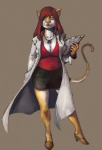 :i anthro big_breasts biped black_bottomwear black_clothing bottomwear breasts brown_clothing brown_footwear cleavage clipboard clothed clothing coat doctor female footwear front_view green_eyes hair high_heels holding_clipboard holding_object jewelry lab_coat long_hair looking_at_viewer medical necklace red_clothing red_hair red_topwear shirt shoes simple_background skirt solo standing tail topwear white_outerwear ratwell raina_malikah felid mammal pantherine tiger 2012 digital_media_(artwork) full-length_portrait portrait