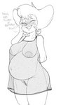 anthro areola arms_bent asking belly big_areola big_breasts big_nipples biped black_text blush blush_lines bodily_fluids breasts clothed clothed_anthro clothed_female clothing dialogue ear_piercing ear_ring embarrassed eyebrows eyelashes eyes_closed female female_anthro fingers genitals hair hand_behind_back heavy_blush hoop_ear_ring humanoid_hands legs_together mature_anthro mature_female navel nightgown nipples outie_navel piercing pregnant pregnant_anthro pregnant_female pubes pussy question ring_piercing sagging_breasts short_hair smile solo standing sweat sweatdrop tag_question text thick_thighs three-quarter_view translucent translucent_clothing translucent_nightgown wide_hips dbaru disney goof_troop peg_pete felid mammal 2024 black_and_white digital_drawing_(artwork) digital_media_(artwork) english_text hi_res monochrome portrait three-quarter_portrait