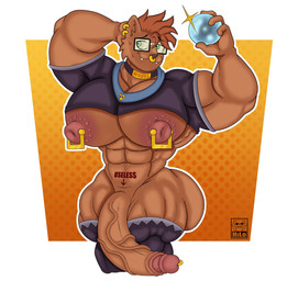 abs anthro arrow_sign big_butt big_muscles big_pecs big_penis black_clothing black_collar black_crop_top black_eyewear black_glasses black_legwear black_shirt black_thigh_highs black_topwear blue_clothing blue_crop_top blue_shirt blue_topwear bodily_fluids body_writing bottomless brown_body brown_collar brown_ears brown_fur brown_hair brown_nipples brown_nose butt clothed clothing collar crop_top ear_piercing ear_ring eyewear facial_piercing fangs fur genital_piercing genitals glasses gold_ear_ring green_eyes green_hair grey_clothing grey_crop_top grey_legwear grey_shirt grey_thigh_highs grey_topwear hair half-closed_eyes hand_behind_head hand_behind_own_head holding_object huge_butt huge_penis legwear male montgomery_glands multicolored_clothing multicolored_collar multicolored_crop_top multicolored_legwear multicolored_shirt multicolored_thigh_highs multicolored_topwear muscular muscular_anthro muscular_male narrowed_eyes navel navel_piercing nipple_piercing nipple_ring nipples nose_piercing nose_ring partially_clothed pecs penis penis_piercing piercing pose prince_albert_piercing ring_piercing sharp_teeth shirt smile solo standing sweat teeth text thick_thighs thigh_highs topwear two_tone_clothing two_tone_legwear two_tone_thigh_highs vein veiny_penis writing_on_belly yellow_clothing yellow_collar yellow_crop_top yellow_ear_ring yellow_shirt yellow_topwear furryonline1 itsme_hilo disney the_owl_house barcus_(the_owl_house) canid canine canis domestic_dog mammal 2025 artist_collaboration digital_media_(artwork) english_text hi_res signature